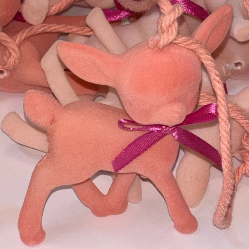 Flocked Deer Garland Peachy Pink Deer Garlands Set of 3 Velvet Fawn Garland NWT